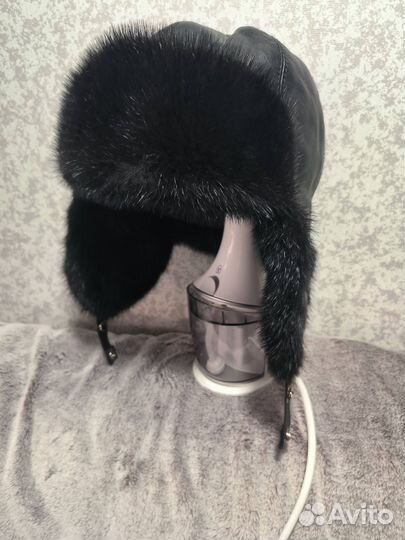 Шапка ушанка натуральный мех норки, кожа