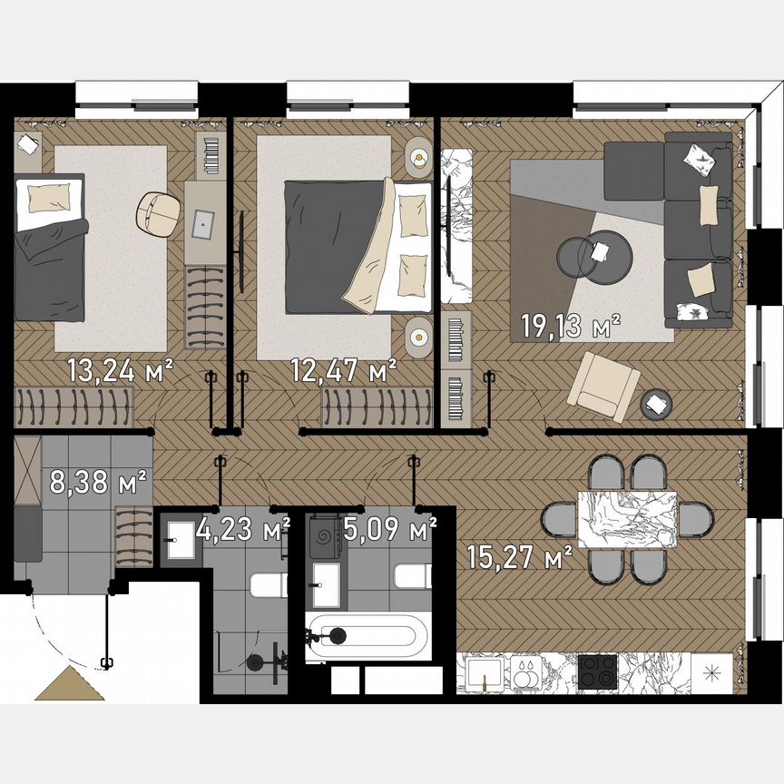 3-к. апартаменты, 78,2 м², 20/23 эт.