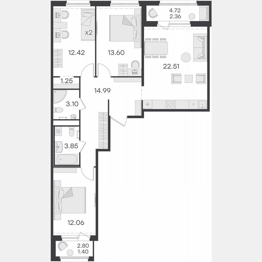 3-к. квартира, 87,5 м², 10/15 эт.