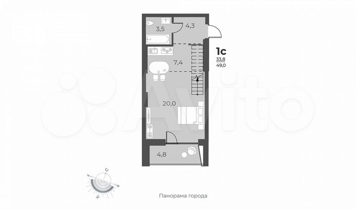 Квартира-студия, 49 м², 17/17 эт.