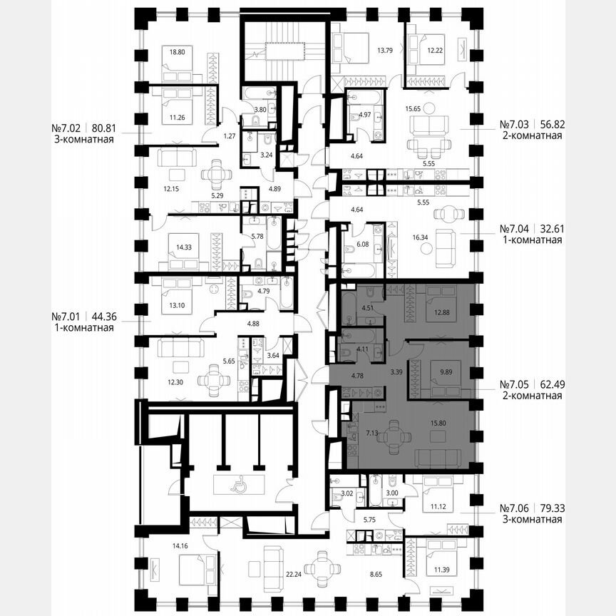 2-к. квартира, 62,5 м², 7/27 эт.