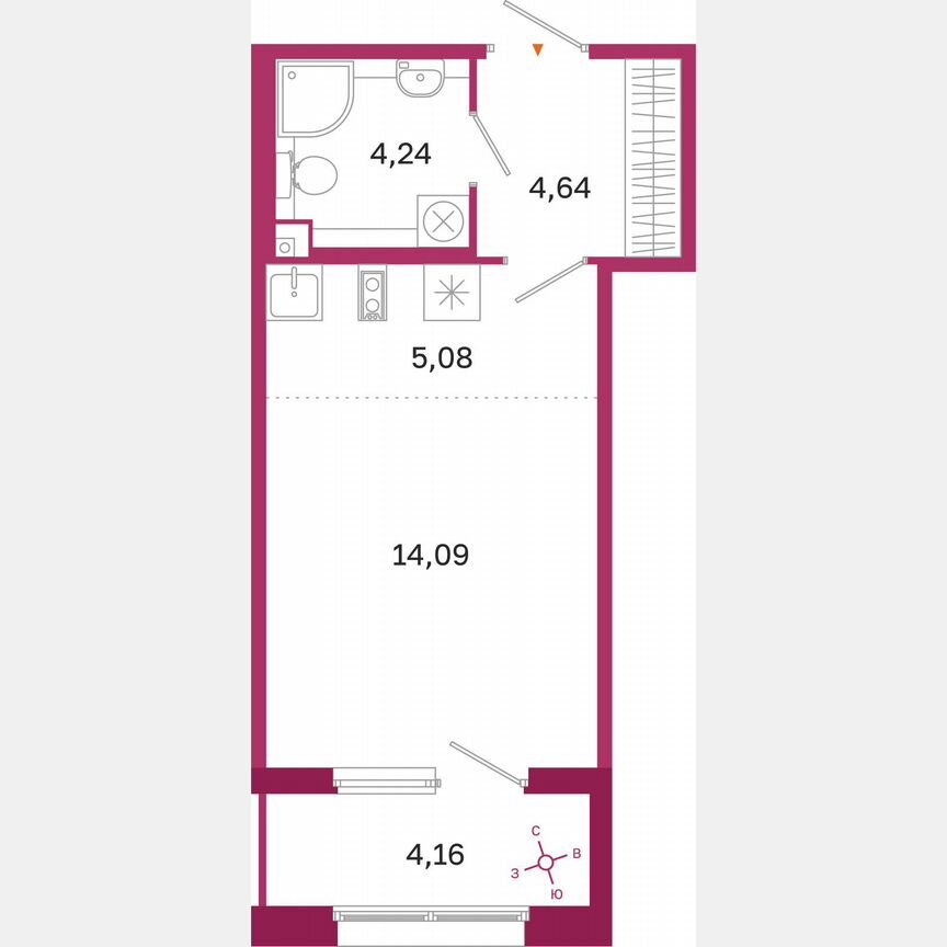 Квартира-студия, 30,1 м², 2/10 эт.