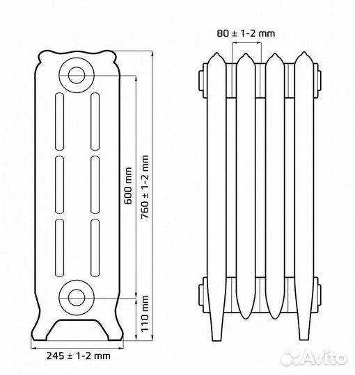 Чугунный радиатор отопления retrostyle Bristol 600
