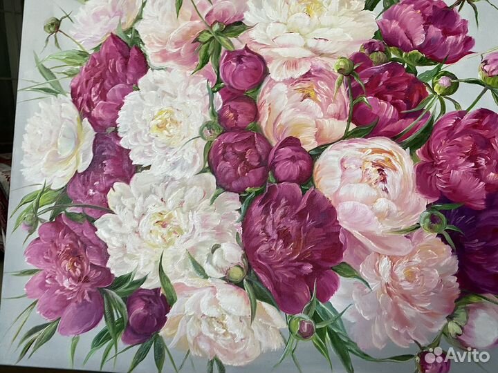 Картина маслом. Пионы