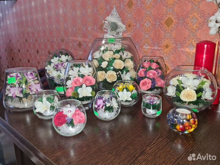 Живые цветы в стекле (вакууме)