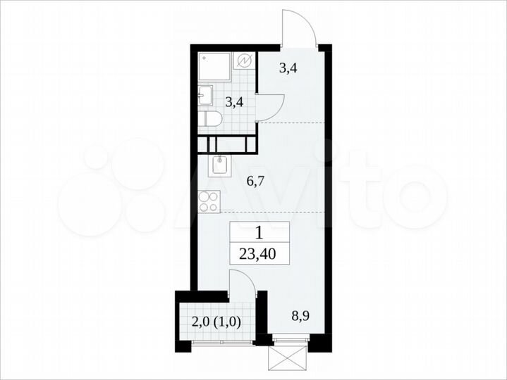 Квартира-студия, 23,4 м², 11/17 эт.