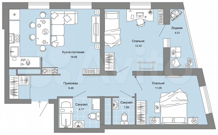 2-к. квартира, 60 м², 12/12 эт.