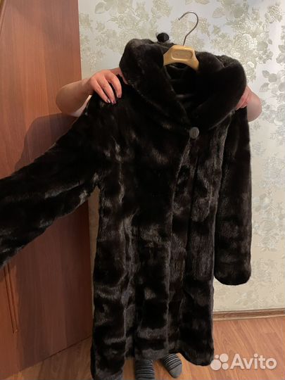 Шуба норковая с капюшоном 50 52 черная