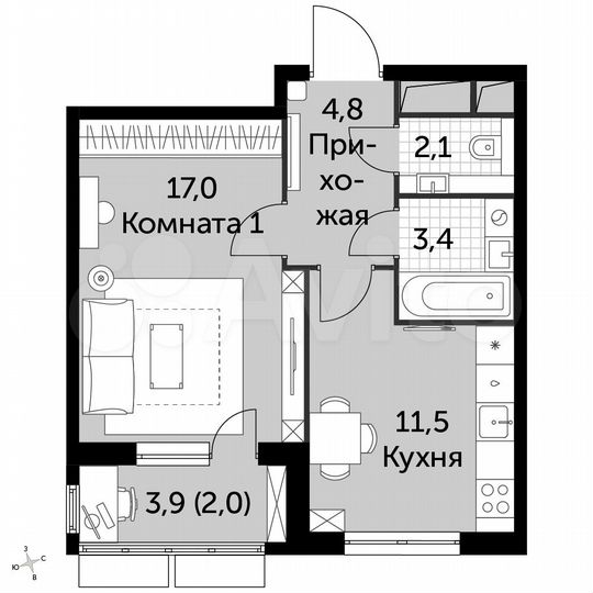 1-к. квартира, 40,8 м², 4/16 эт.