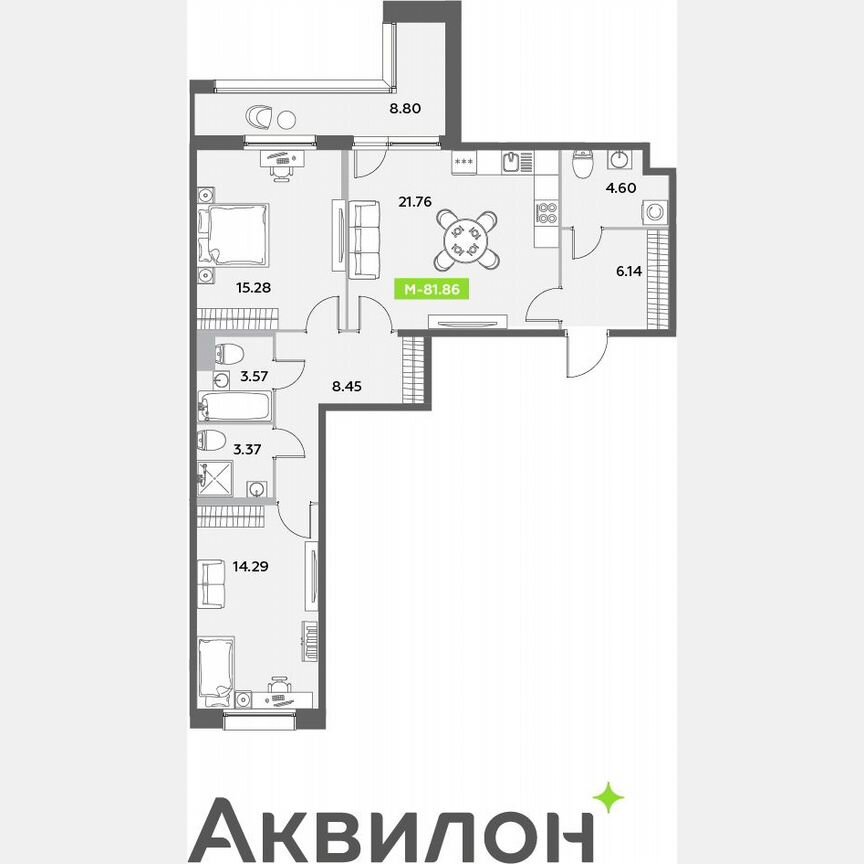 2-к. квартира, 81,9 м², 5/12 эт.