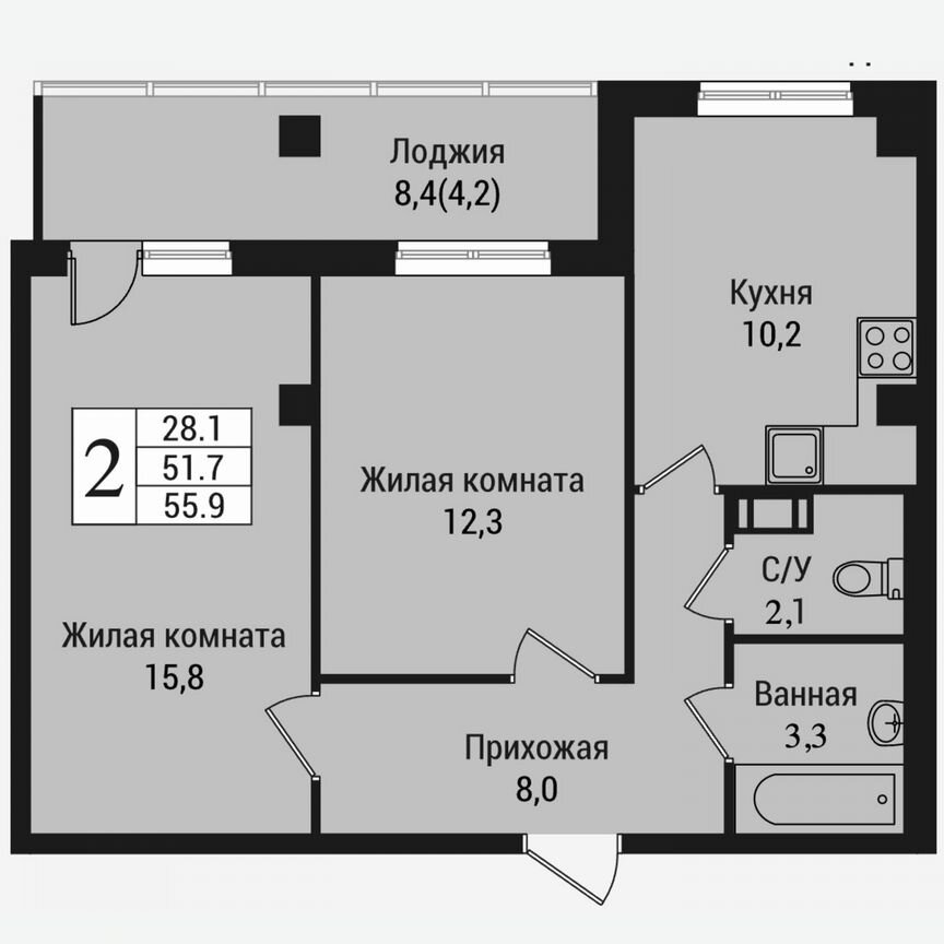 2-к. квартира, 60 м², 14/15 эт.