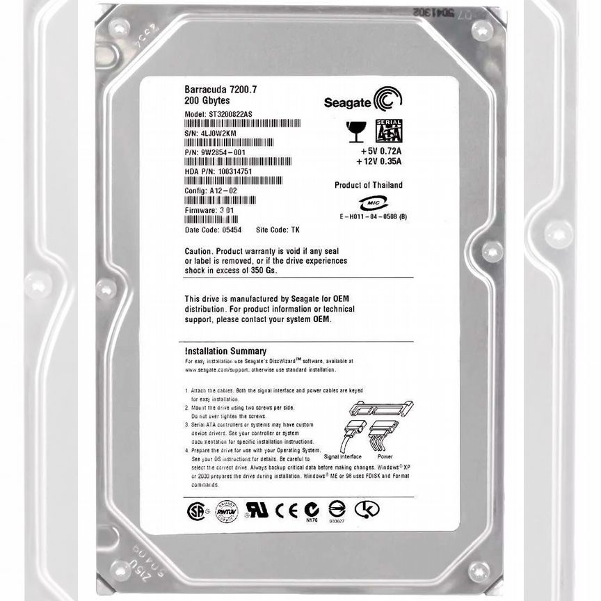 [ST3200822AS] Жесткий Диск Seagate 200gb Sata3,5" St3200822as
