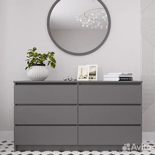 Комод для одежды широкий серый без ручек
