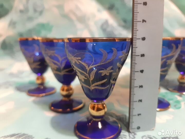 Винтажные хрустальные рюмки кобальт