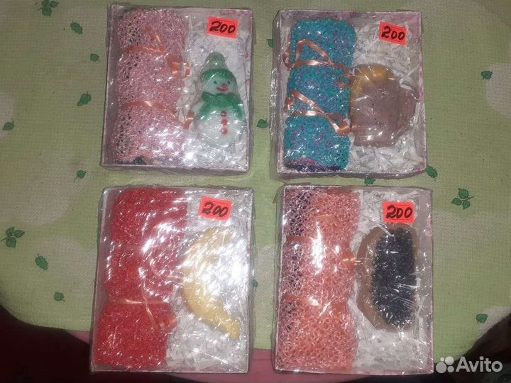 Мочалка ручной вязки + мыло ручной работы