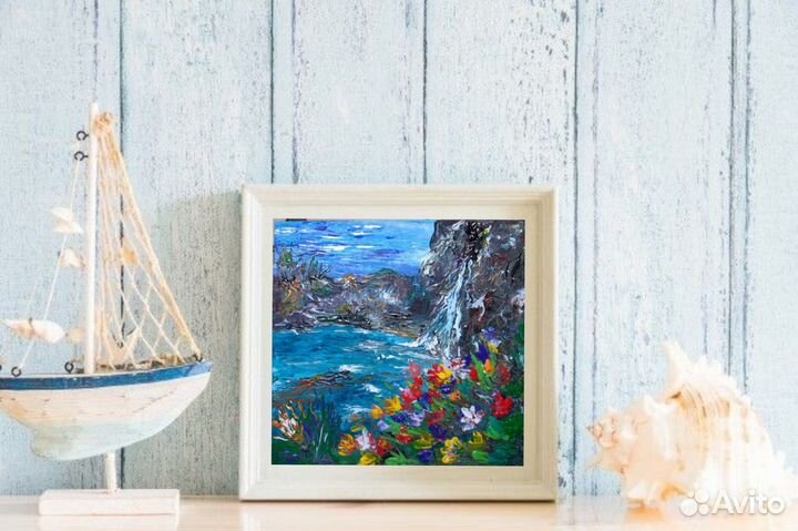 Картина С цветами, картина водопад