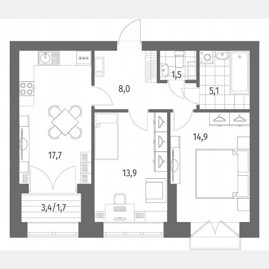 2-к. квартира, 62,8 м², 12/13 эт.