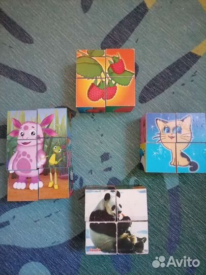 Мозаика+деревянные кубики 4 набора