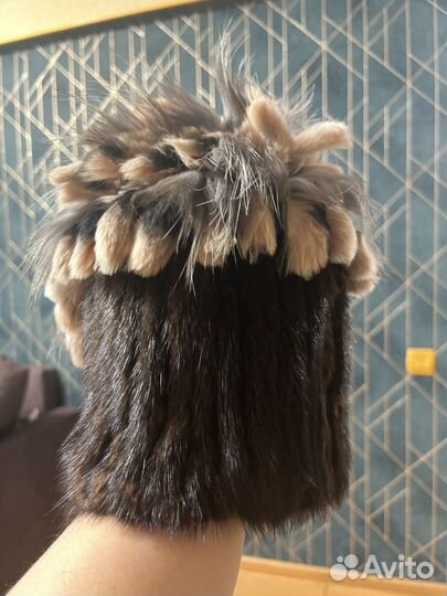Шапка вязанная из норки женская
