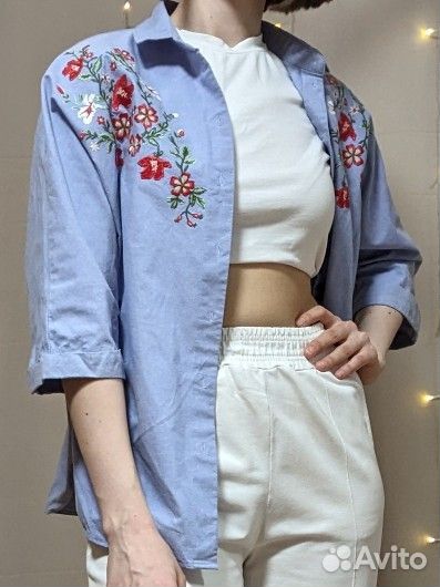 Рубашка женская голубая летняя Zarina/ Зарина