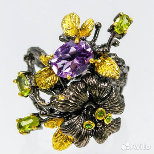 Кольцо серебряное с аметистом. 18 размер