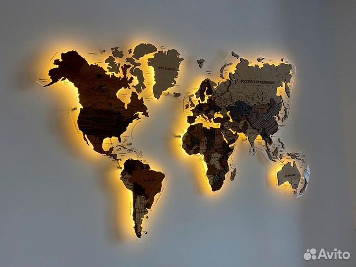 Деревянная карта мира из дерева Псков
