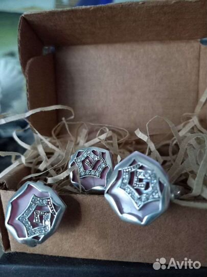 Серьги и кольцо серебро фианиты перламутр