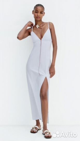 Платье Zara голубое летнее пляжное размер S