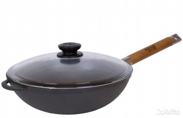 Сковорода WOK чугунная 240-280 с дерев.ручкой и кр