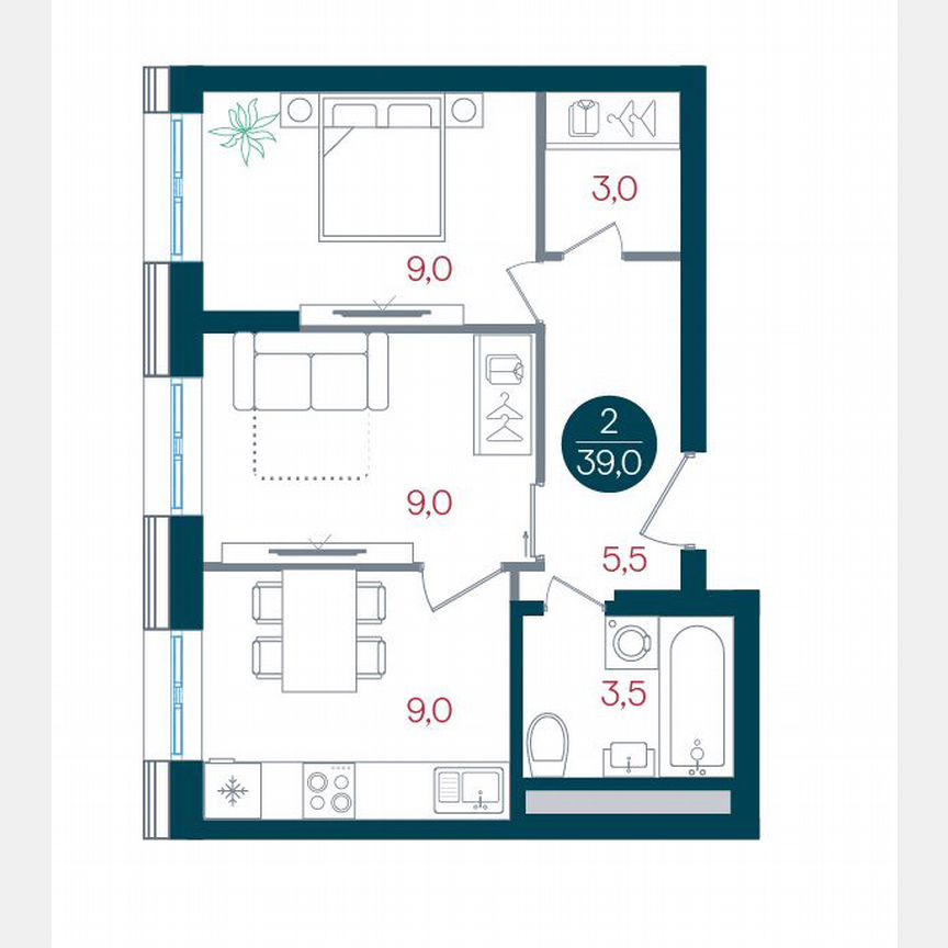 2-к. квартира, 39 м², 4/32 эт.