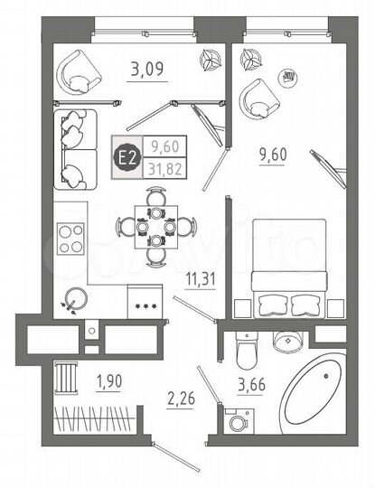 1-к. квартира, 31,8 м², 7/10 эт.