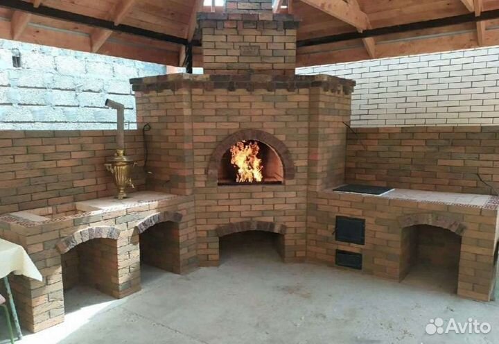 Барбекю зона, из кирпича, печи камины