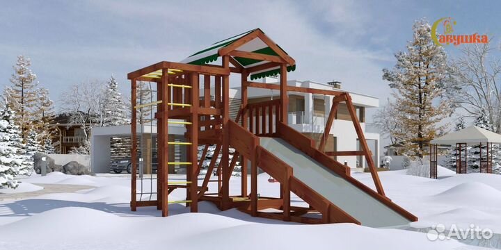 Детский уличный комплекс с горкой и качелями