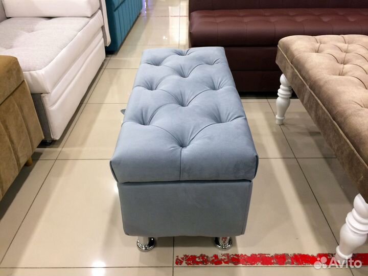 Прямоугольный пуф с коробом и каретной стяжкой