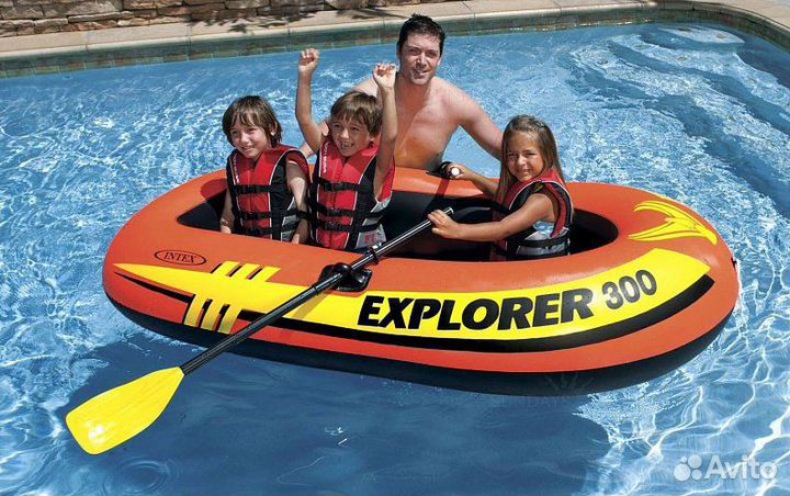 Надувная лодка explorer-300-Set, трехместная intex
