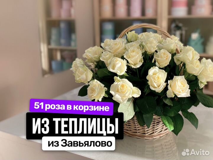 Корзина белых роз 51 шт