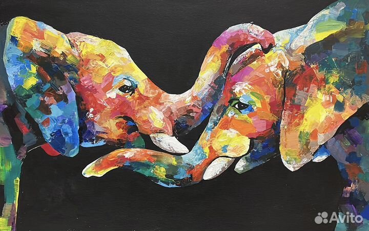 Интерьерная картина «Красочная пара слонов» акрил