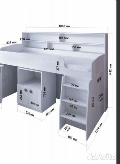Кровать-чердак с тумбой