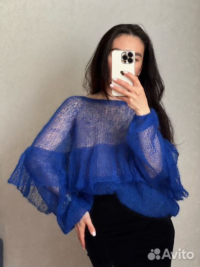 Вязаная паутинка с воланами из кид мохера