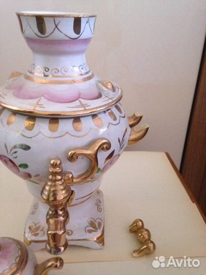 Самовар фарфоровый СССР (розовая Гжель )