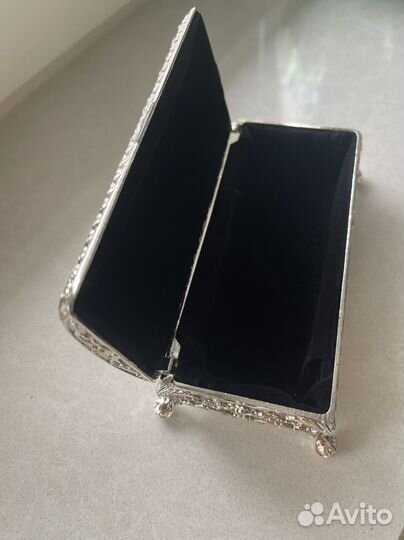 Шкатулка для украшений, мельхиор и бархат, новая