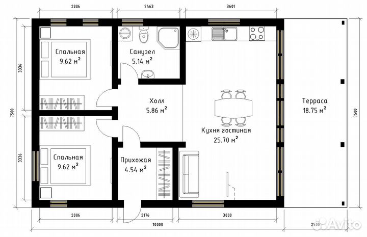 Каркасный дом 75м² под ключ