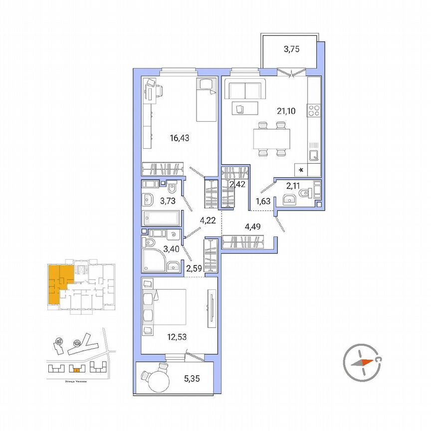 2-к. квартира, 78,2 м², 4/9 эт.