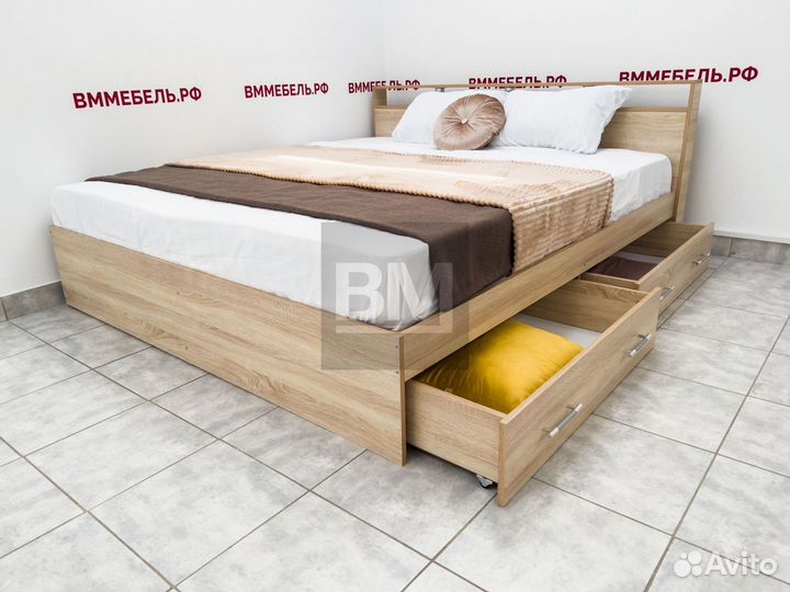 Кровать двуспальная с ящиками кинг сайз