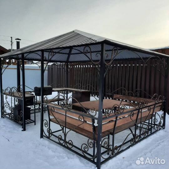 Беседка + мангал + печь с коптильней