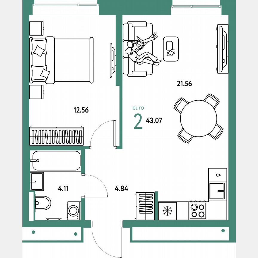 1-к. квартира, 43,1 м², 19/23 эт.