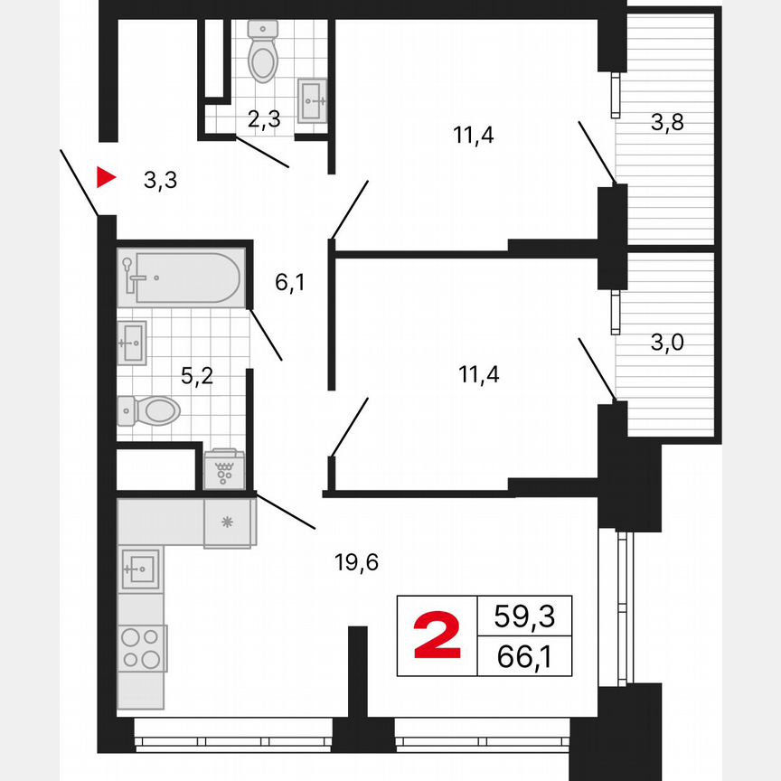 2-к. квартира, 66,1 м², 5/29 эт.