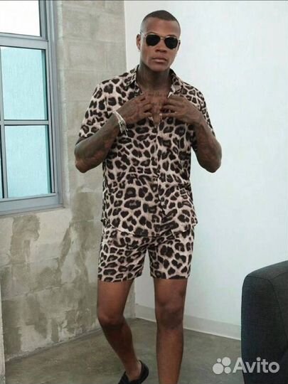 Леопардовый костюм мужской шорты рубашка