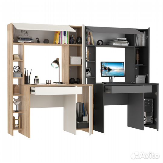 Два стола с надстройкой Mobi Комфорт 12.71 цвет дуб сонома/белый/антрацит/тёмно-серый