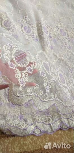 Тюль сетка вышивка с кордовой нитью